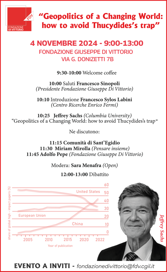 Evento Jeffrey Sachs - “Geopolitics of a Changing World:  how to avoid Thucydides’s trap”