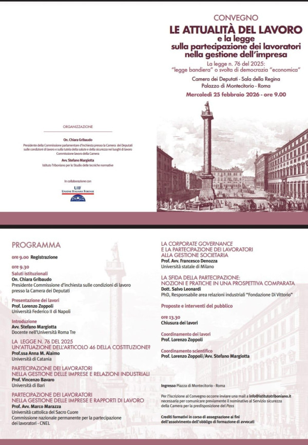 Le attualità del lavoro e la legge sulla partecipazione dei lavoratori nella gestione dell’impresa
