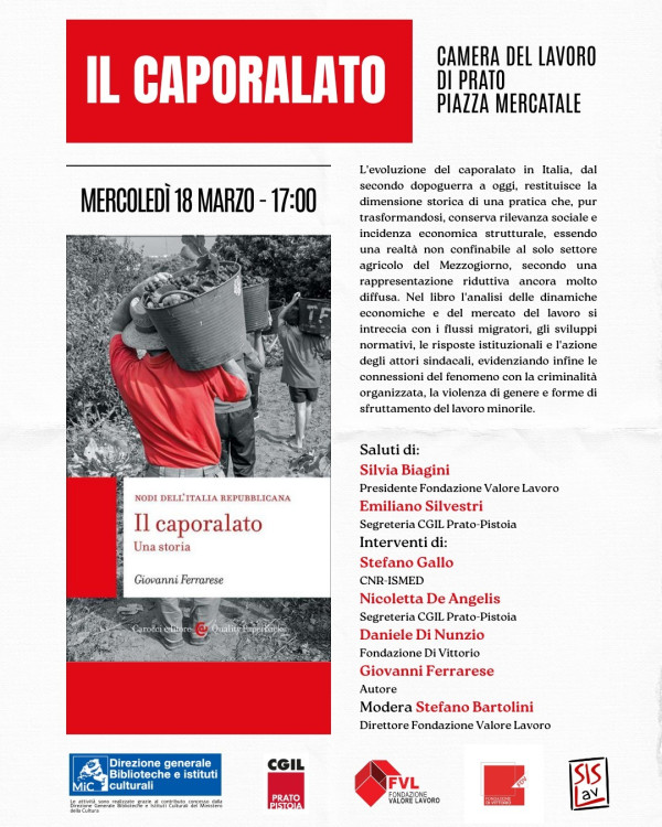 Discussione attorno al libro "Caporalato" di Giovanni Ferrarese